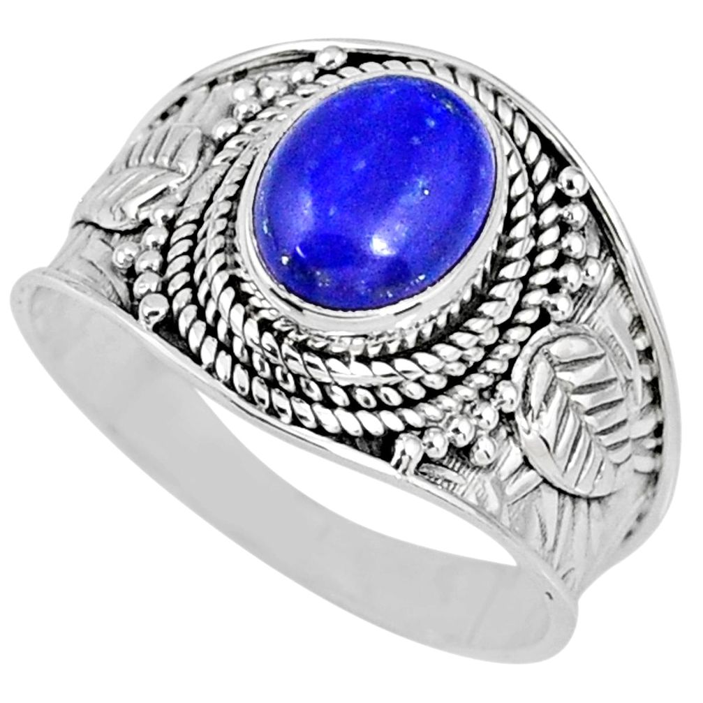 3.01cts natural blue lapis lazuli 925 silver solitaire ring size 9.5 r58252