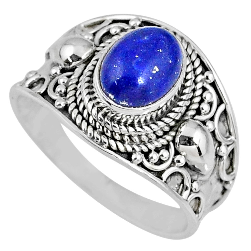 3.02cts natural blue lapis lazuli 925 silver solitaire ring size 8.5 r58255