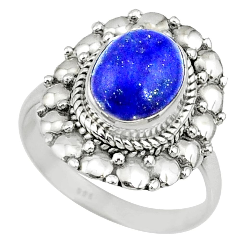 4.31cts natural blue lapis lazuli 925 silver solitaire ring size 8.5 r73386