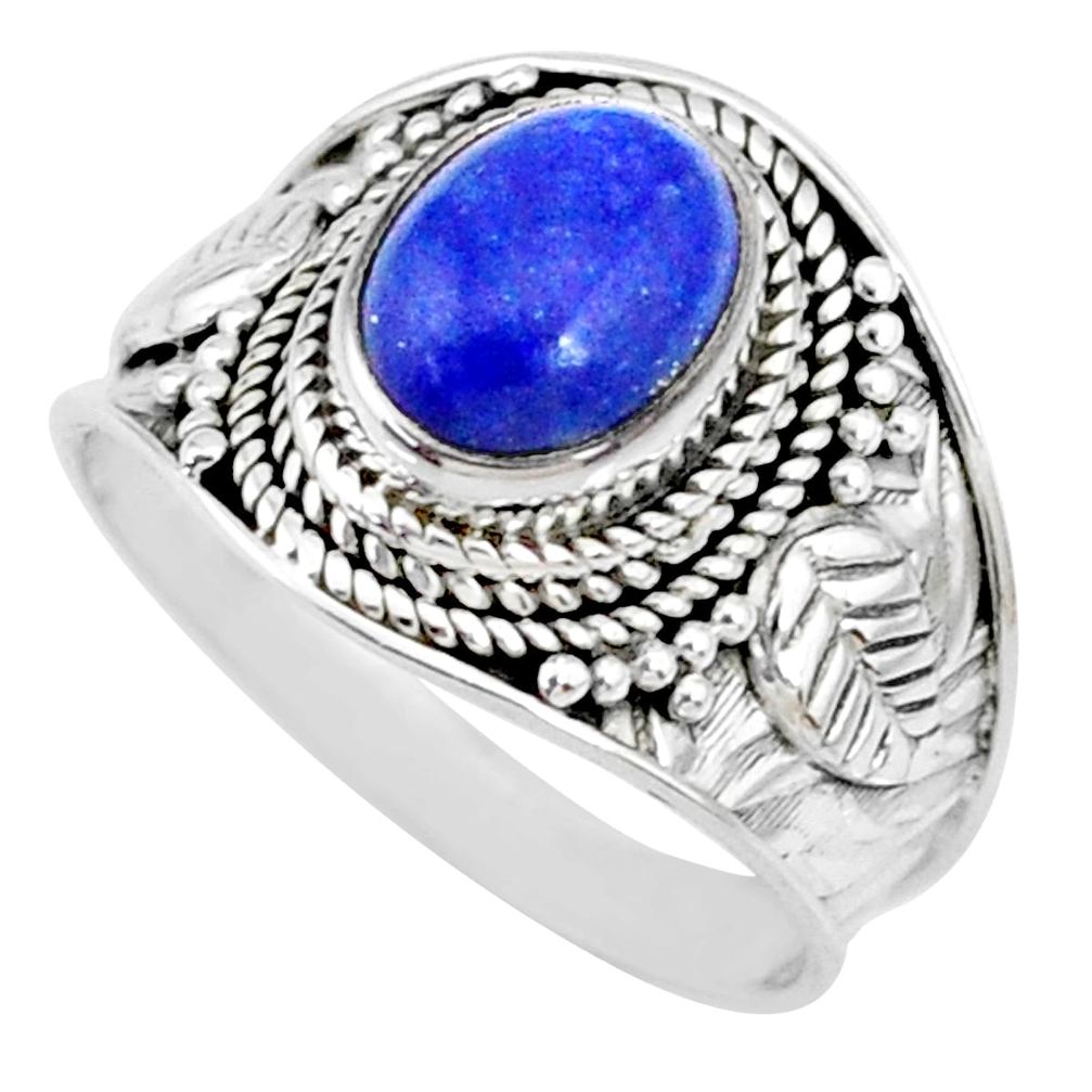 2.92cts natural blue lapis lazuli 925 silver solitaire ring size 7.5 r74685