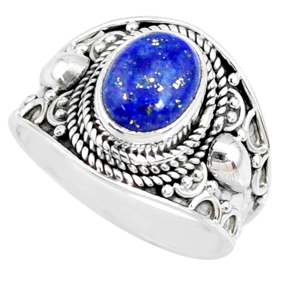 3.19cts natural blue lapis lazuli 925 silver solitaire ring size 7.5 r74689