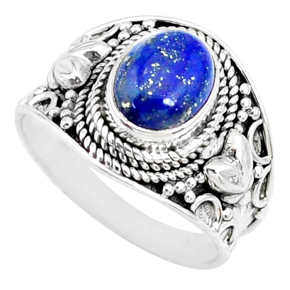 3.02cts natural blue lapis lazuli 925 silver solitaire ring size 7.5 r74690