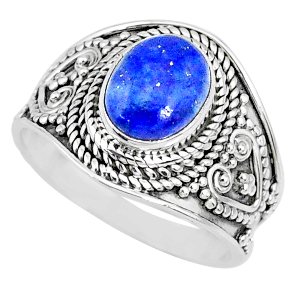 2.92cts natural blue lapis lazuli 925 silver solitaire ring size 7.5 r74703