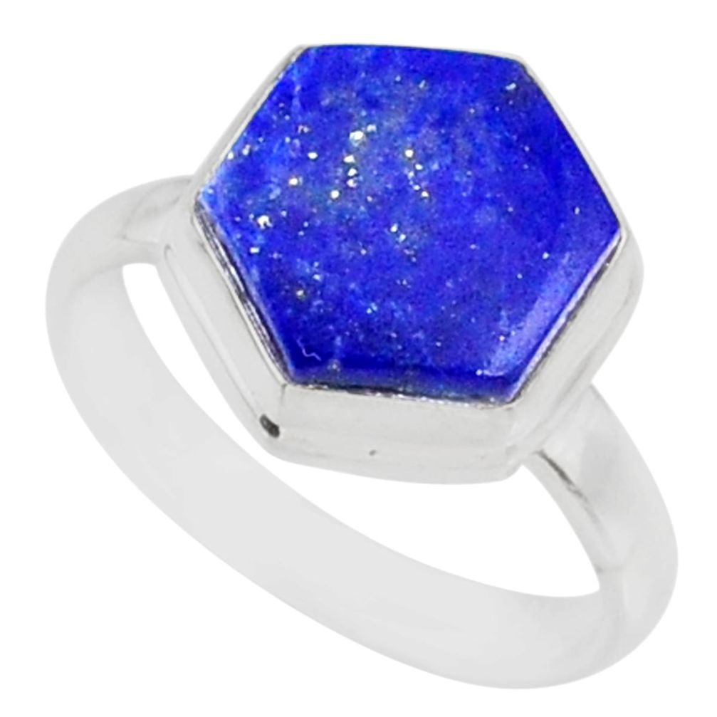 5.54cts natural blue lapis lazuli 925 silver solitaire ring size 6 r80105