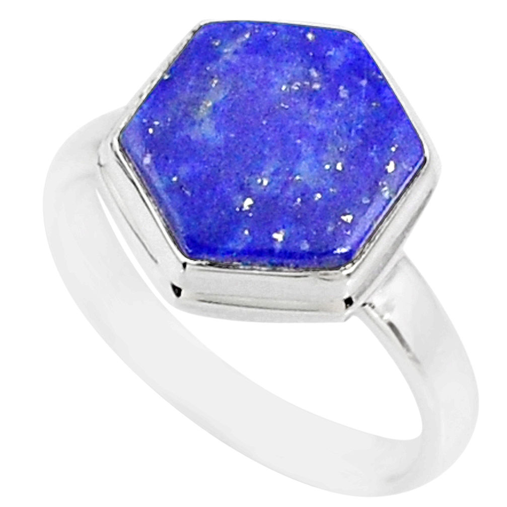 5.50cts natural blue lapis lazuli 925 silver solitaire ring size 6 r80123