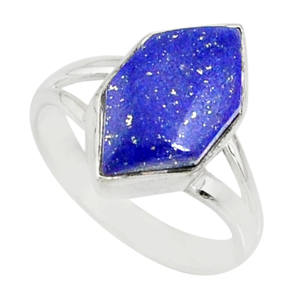 5.57cts natural blue lapis lazuli 925 silver solitaire ring size 6 r80162