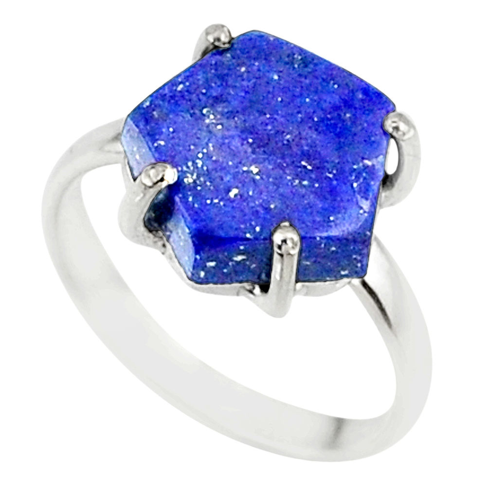 4.47cts natural blue lapis lazuli 925 silver solitaire ring size 6 r81913