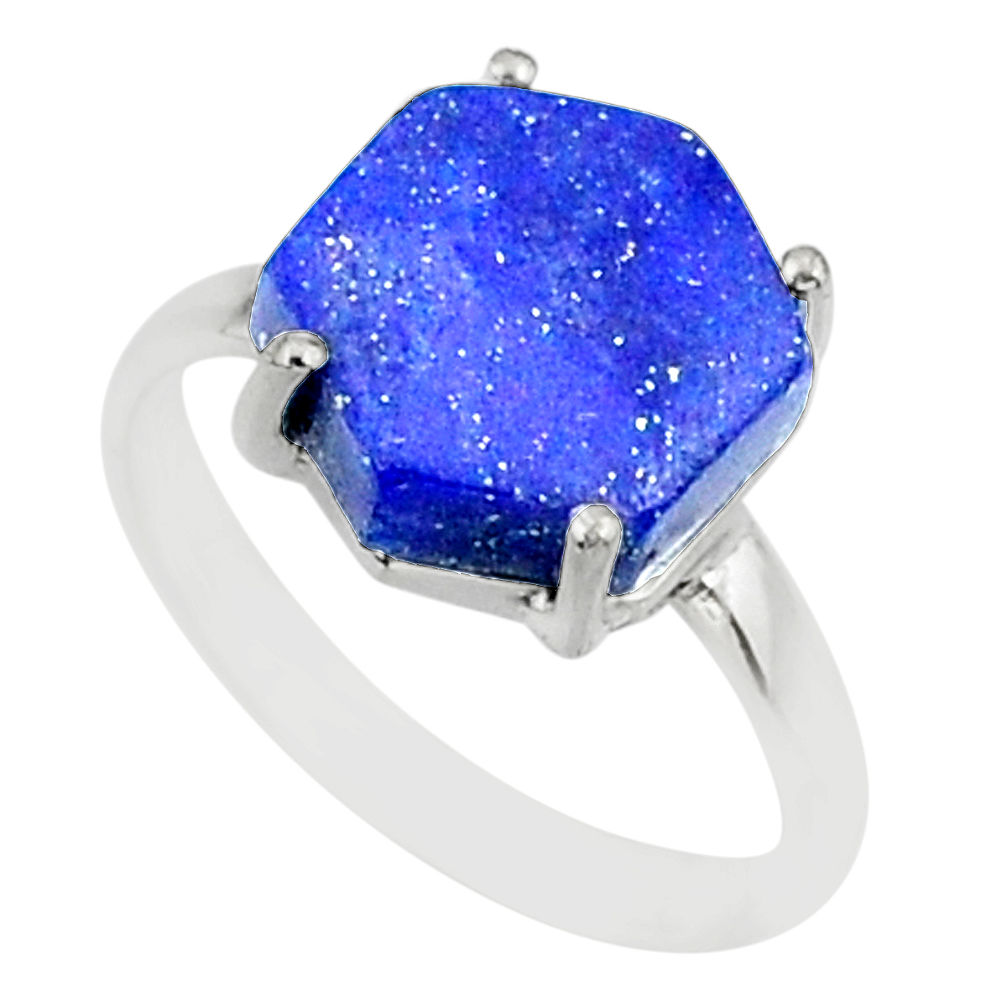 4.47cts natural blue lapis lazuli 925 silver solitaire ring size 6 r81919