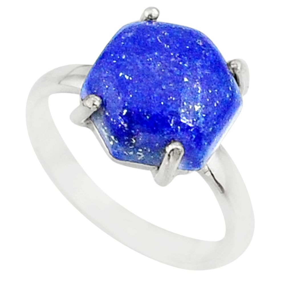 4.40cts natural blue lapis lazuli 925 silver solitaire ring size 6 r81920