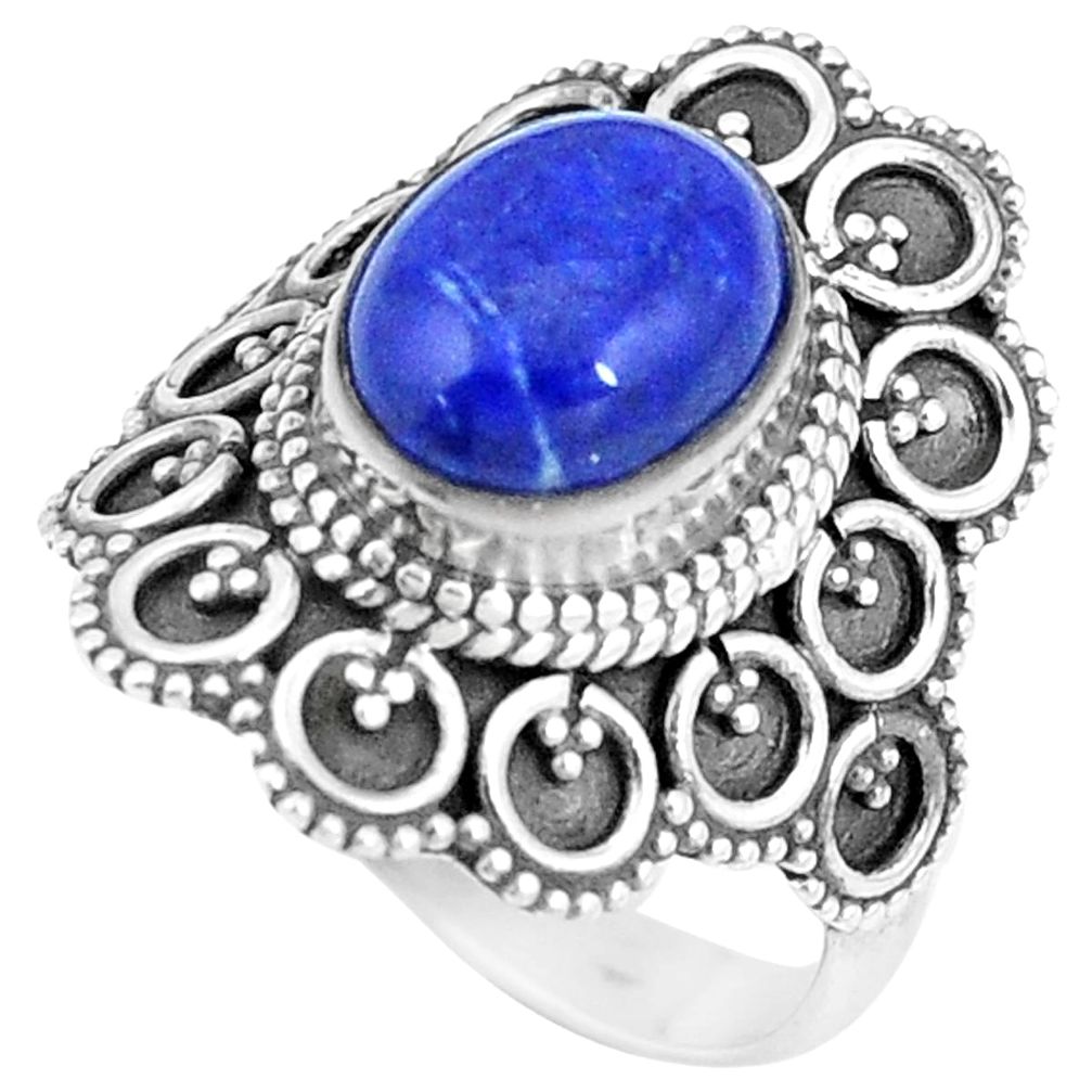 4.38cts natural blue lapis lazuli 925 silver solitaire ring size 7 p11086
