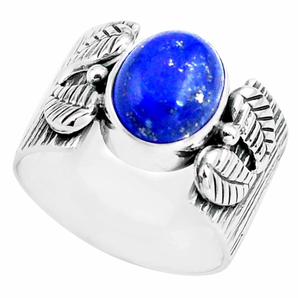 4.21cts natural blue lapis lazuli 925 silver solitaire ring size 7 p77171
