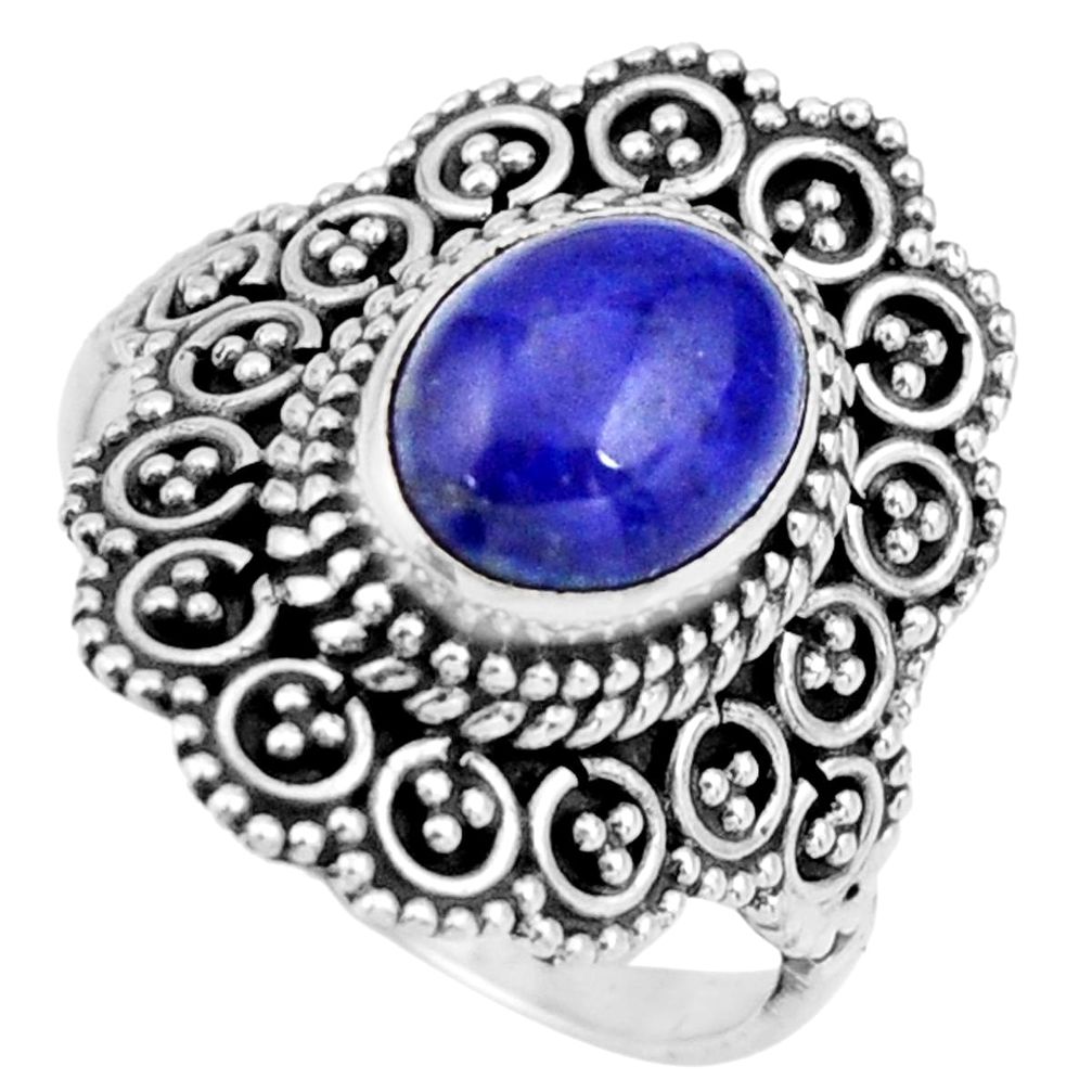 3.37cts natural blue lapis lazuli 925 silver solitaire ring size 7 r26930