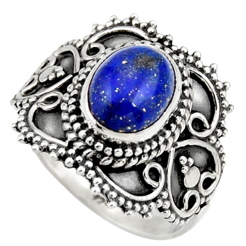 3.36cts natural blue lapis lazuli 925 silver solitaire ring size 7 r26946