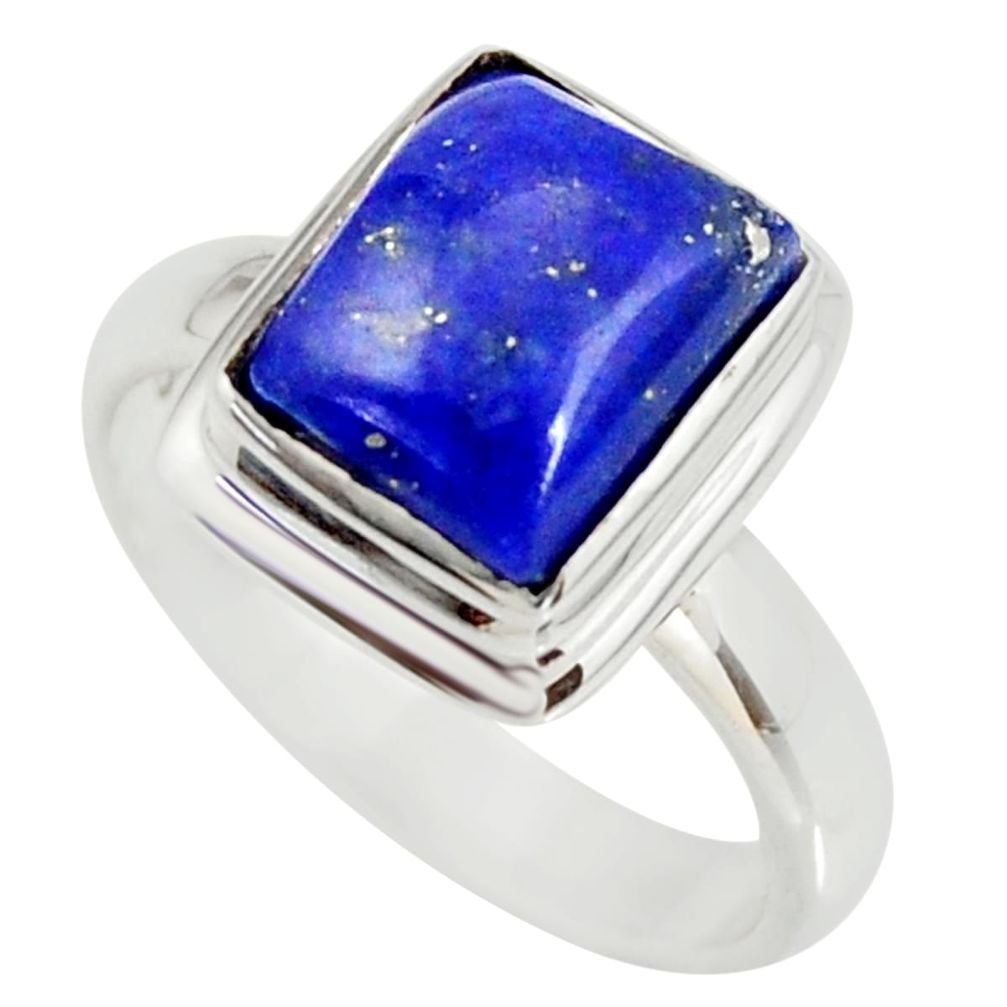 4.46cts natural blue lapis lazuli 925 silver solitaire ring size 7 r34163