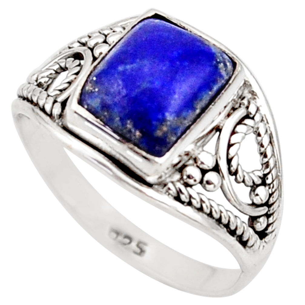 3.21cts natural blue lapis lazuli 925 silver solitaire ring size 7 r35823