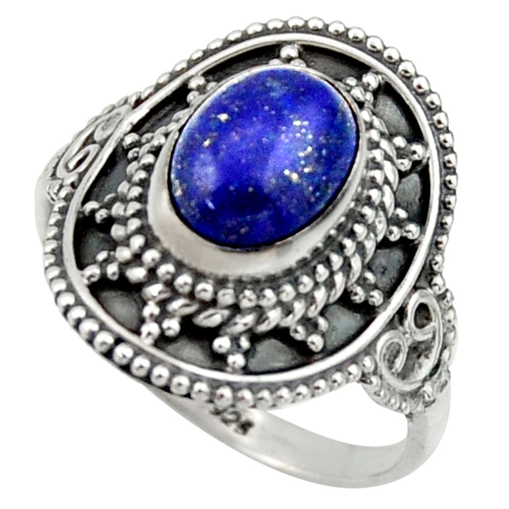 3.14cts natural blue lapis lazuli 925 silver solitaire ring size 7 r40464