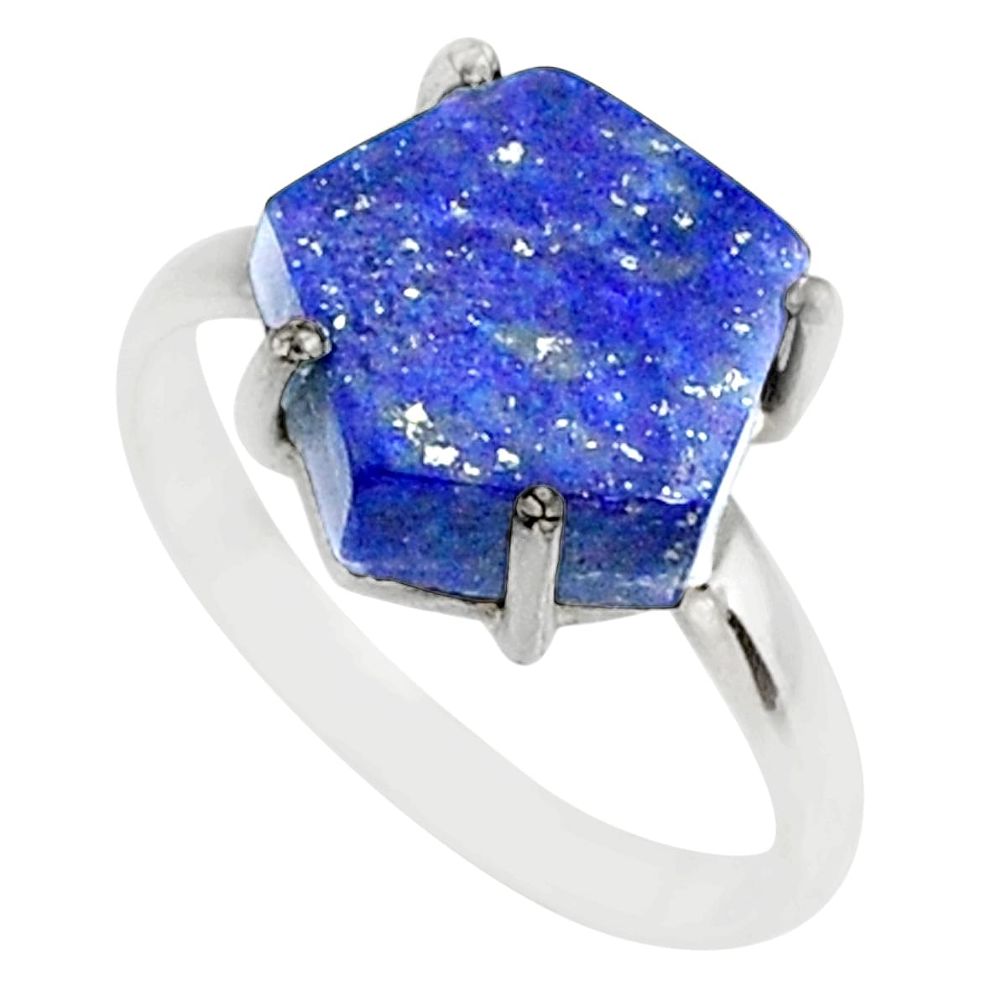 5.13cts natural blue lapis lazuli 925 silver solitaire ring size 7 r81936