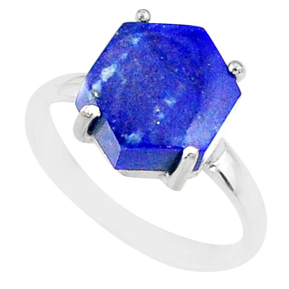 4.86cts natural blue lapis lazuli 925 silver solitaire ring size 7 r81957