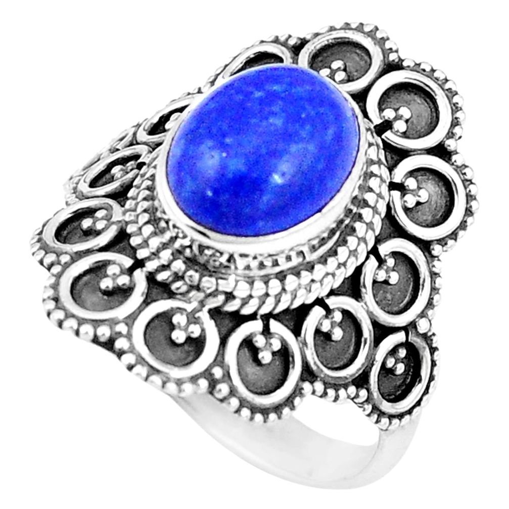 4.38cts natural blue lapis lazuli 925 silver solitaire ring size 8 p11087