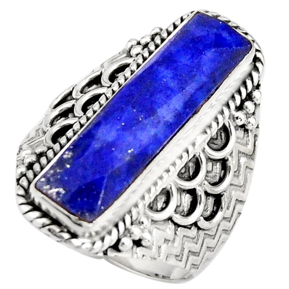 6.53cts natural blue lapis lazuli 925 silver solitaire ring size 8 r21378