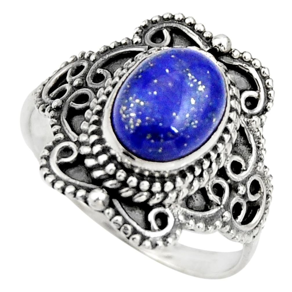 3.19cts natural blue lapis lazuli 925 silver solitaire ring size 8 r26969