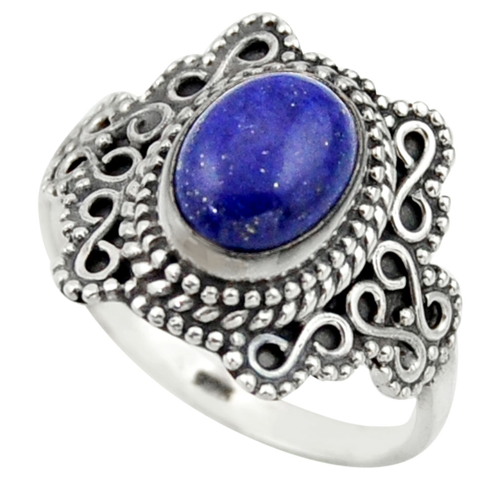 3.19cts natural blue lapis lazuli 925 silver solitaire ring size 8 r40486