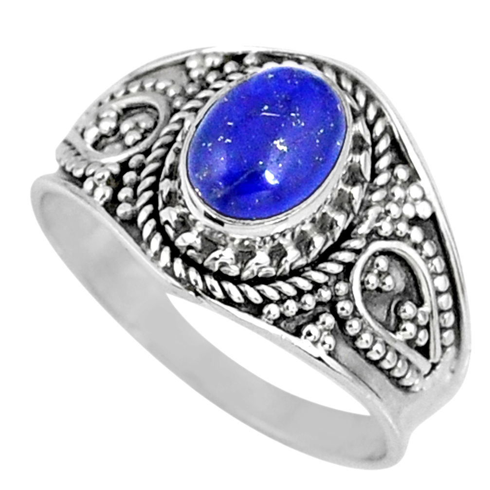 1.96cts natural blue lapis lazuli 925 silver solitaire ring size 8 r58640