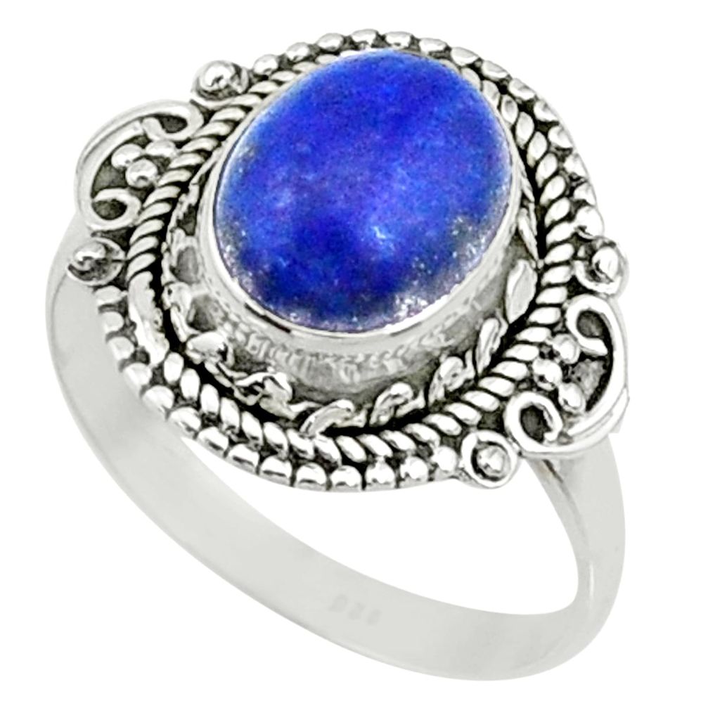 4.06cts natural blue lapis lazuli 925 silver solitaire ring size 8 r73382