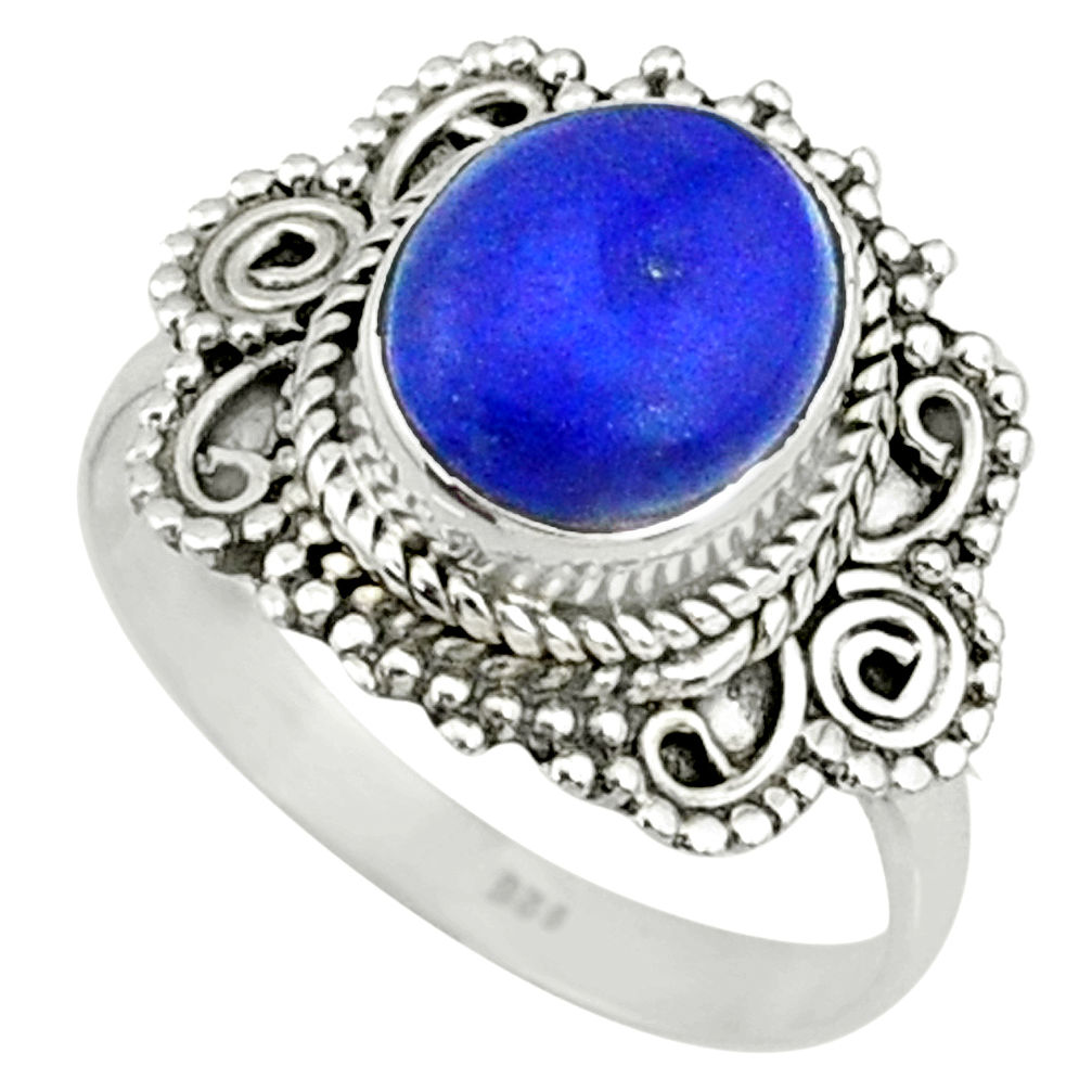 4.22cts natural blue lapis lazuli 925 silver solitaire ring size 8 r73385