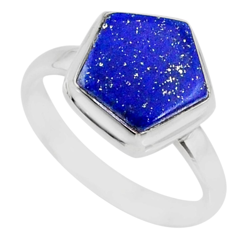 5.84cts natural blue lapis lazuli 925 silver solitaire ring size 8 r80106