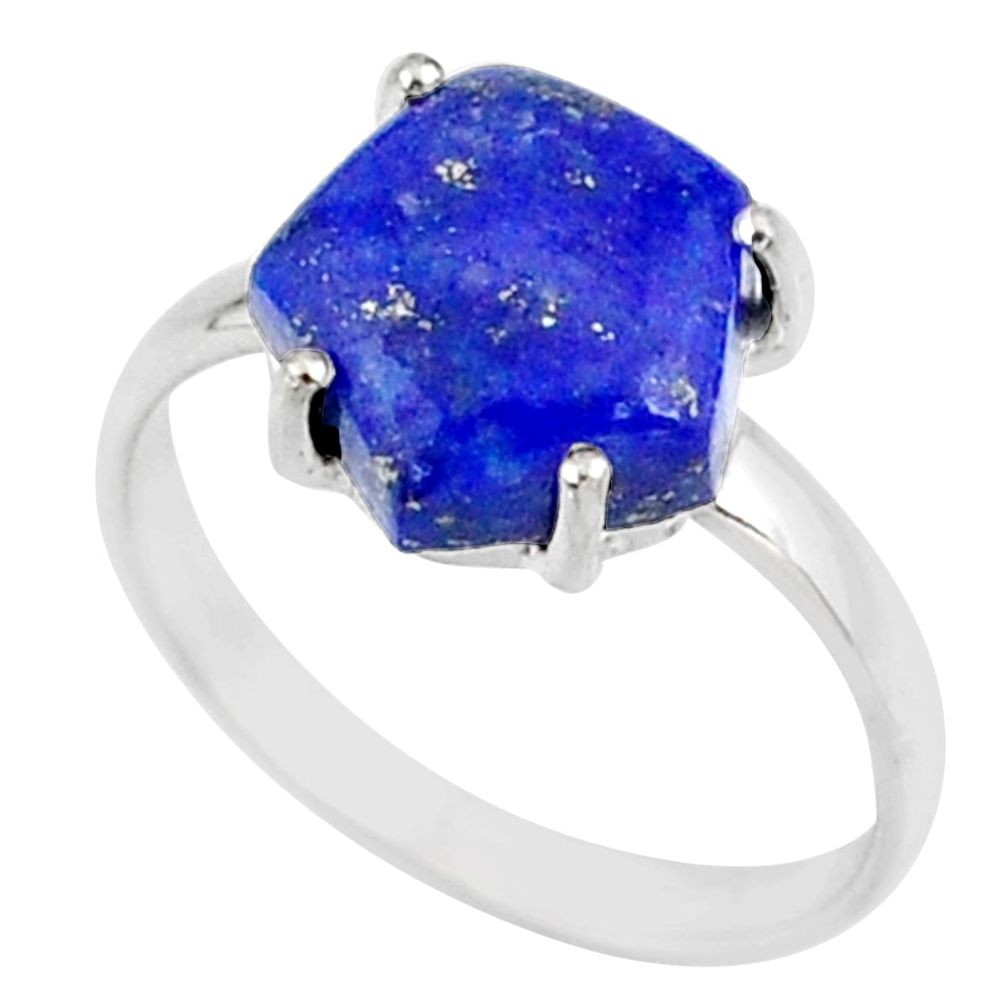 4.86cts natural blue lapis lazuli 925 silver solitaire ring size 8 r81870