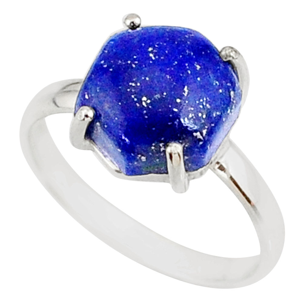 5.13cts natural blue lapis lazuli 925 silver solitaire ring size 8 r81895