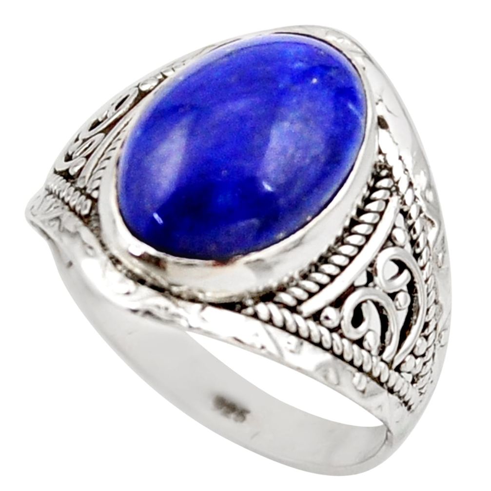 6.38cts natural blue lapis lazuli 925 silver solitaire ring size 9 r35395