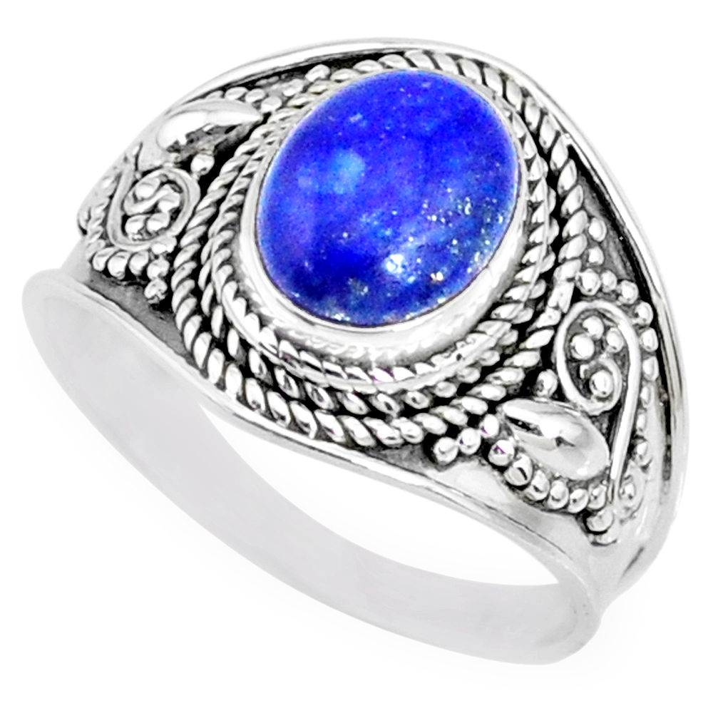 3.01cts natural blue lapis lazuli 925 silver solitaire ring size 9 r74705