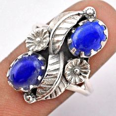 6.32cts natural blue lapis lazuli 925 sterling silver flower ring size 9 t86578