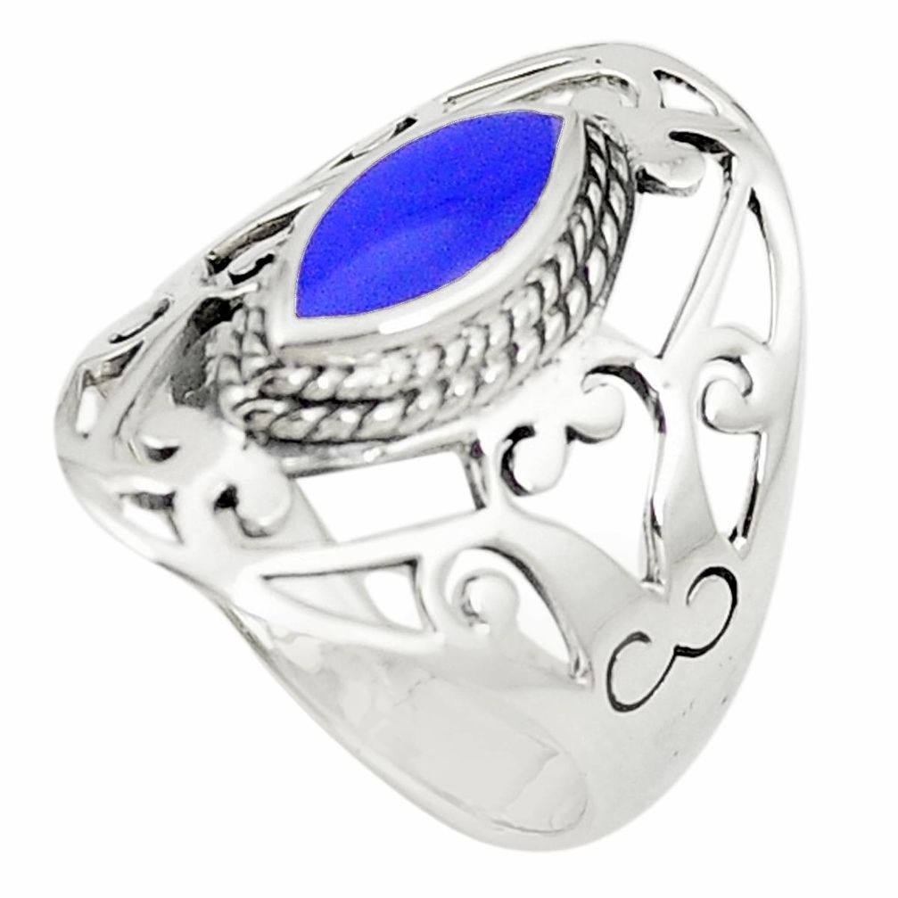 Natural blue lapis lazuli 925 sterling silver ring size 8.5 c12679