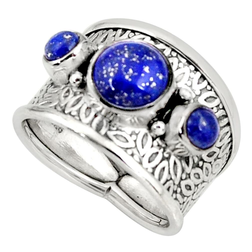 5.30cts natural blue lapis lazuli 925 sterling silver ring size 7.5 r37931