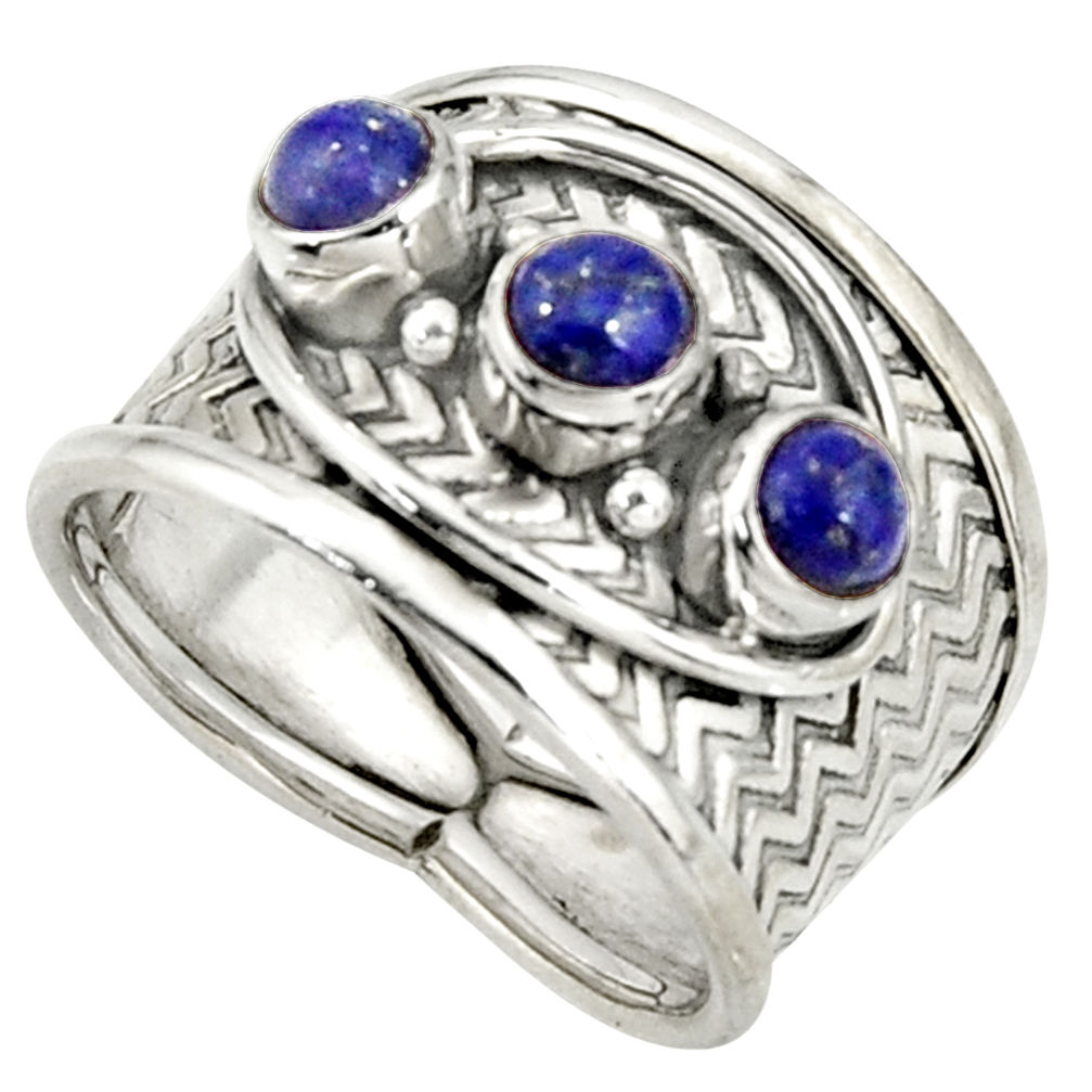 1.81cts natural blue lapis lazuli 925 sterling silver ring size 7.5 r38034