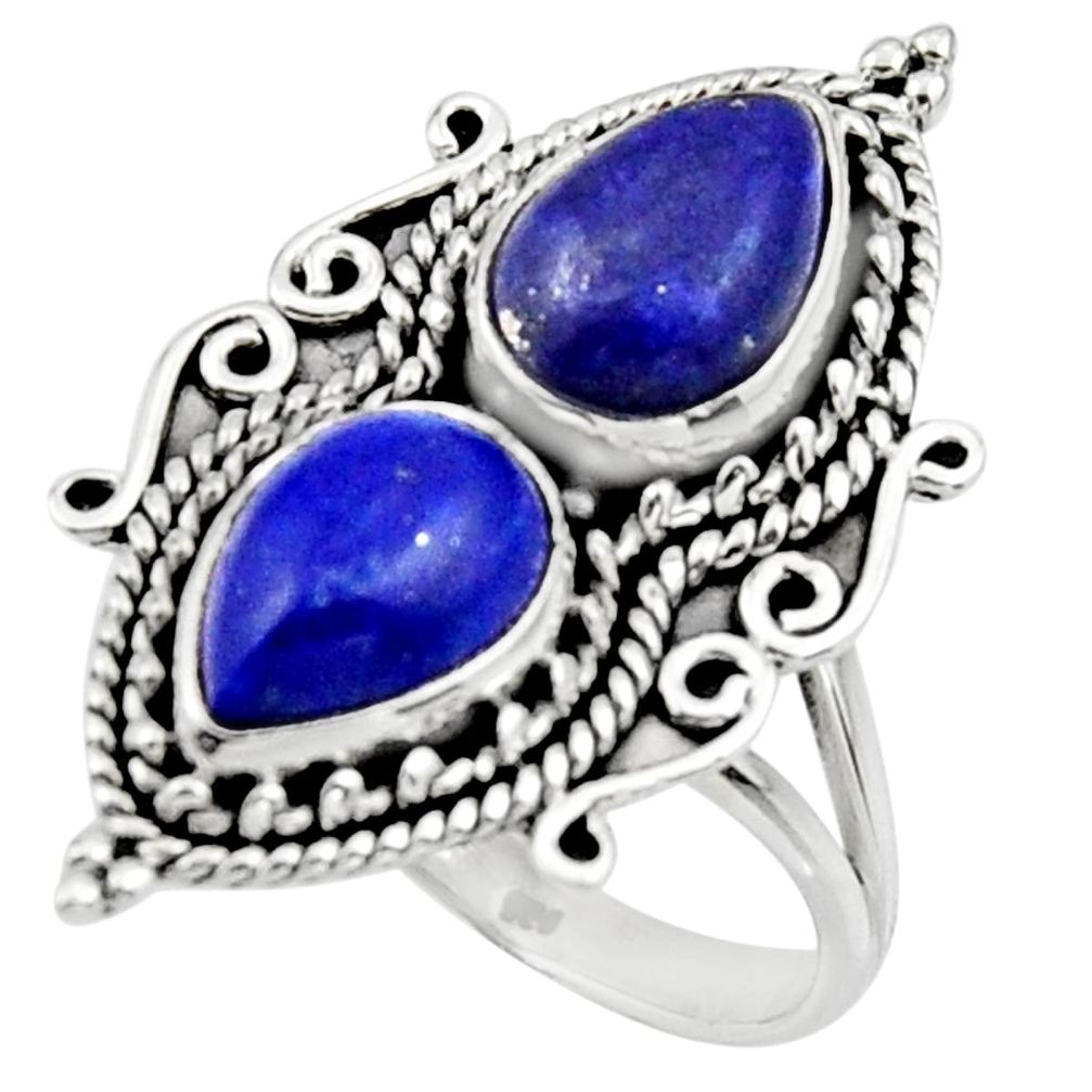 6.39cts natural blue lapis lazuli 925 sterling silver ring size 7.5 r44709