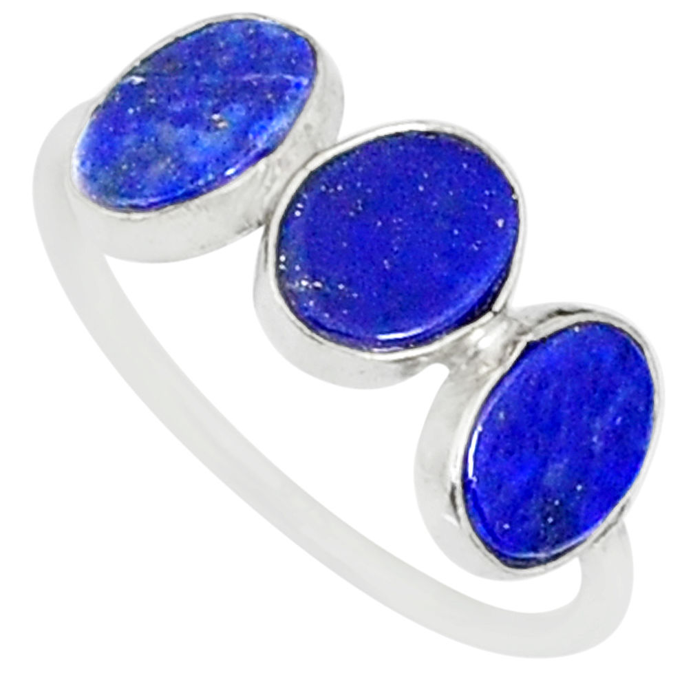 5.88cts natural blue lapis lazuli 925 sterling silver ring size 7.5 r88041