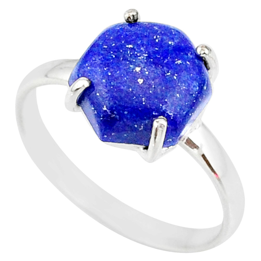 4.62cts natural blue lapis lazuli fancy 925 silver solitaire ring size 9 r83563