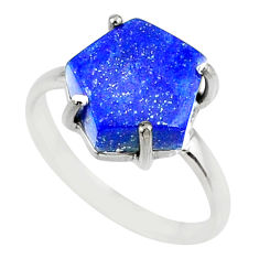 Clearance Sale- 4.91cts natural blue lapis lazuli hexagon silver solitaire ring size 7 r81933