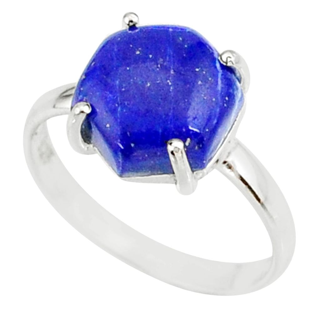 4.88cts natural blue lapis lazuli hexagon silver solitaire ring size 8 r81892