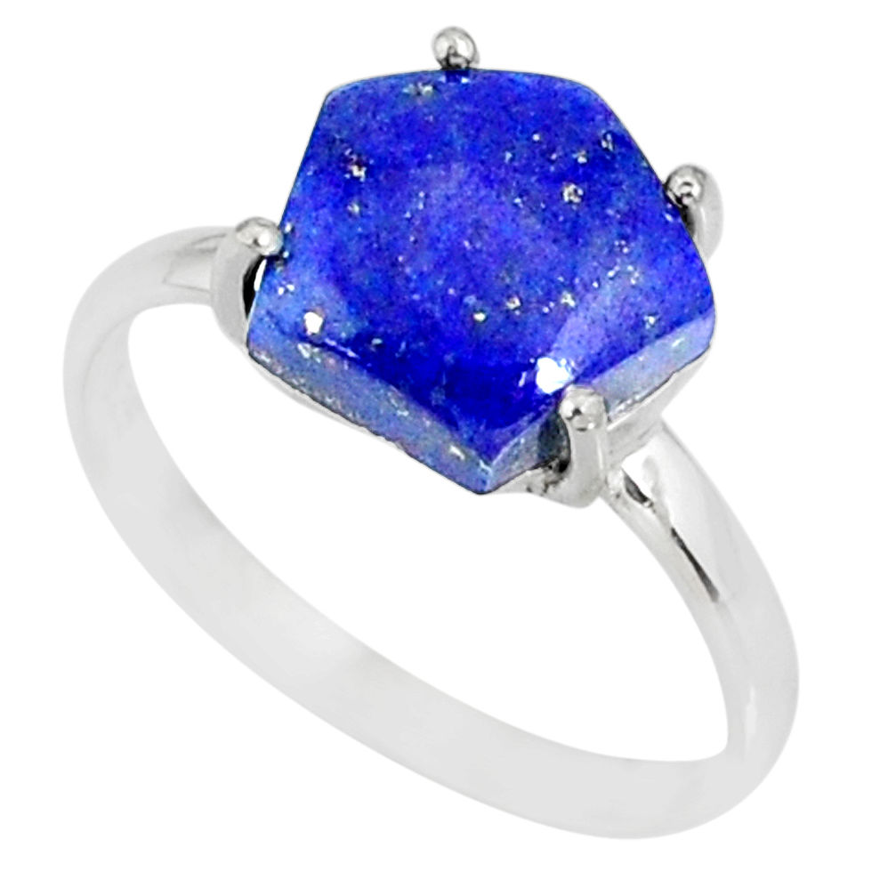 5.58cts natural blue lapis lazuli hexagon silver solitaire ring size 9 r82060