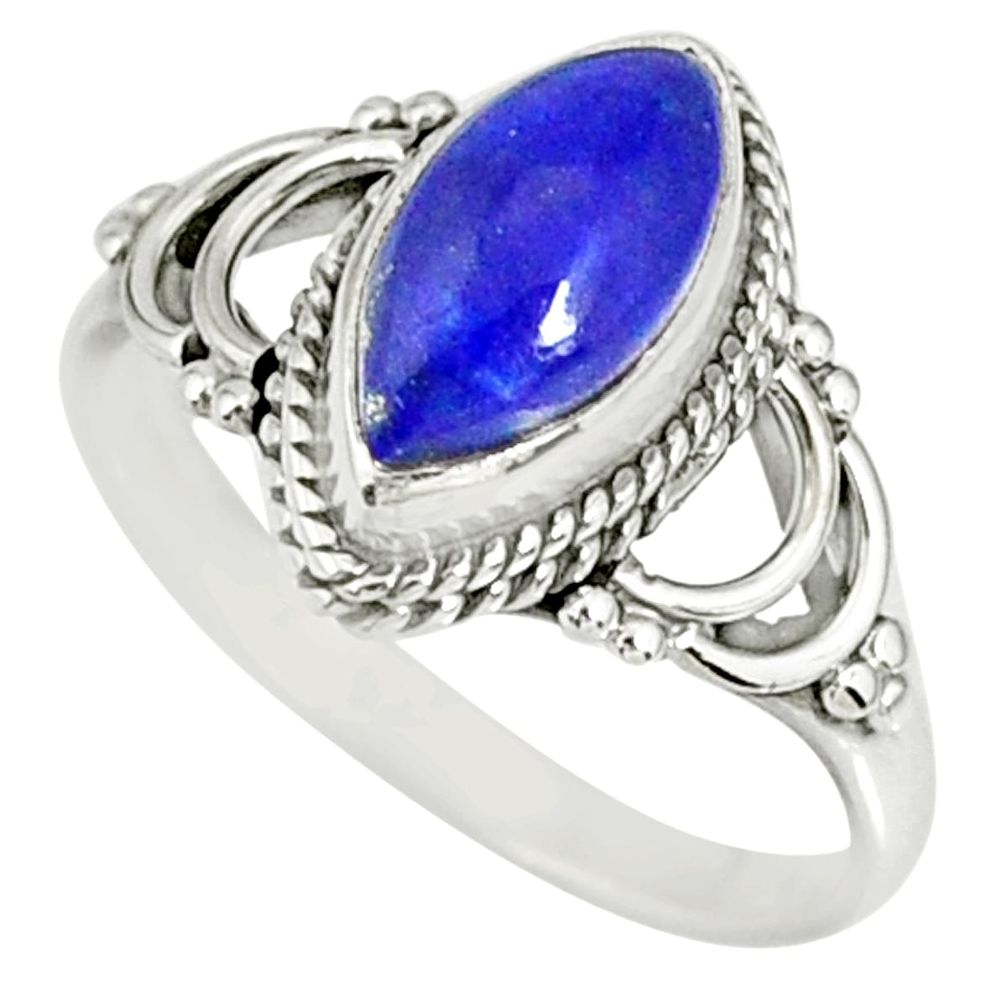 2.29cts natural blue lapis lazuli marqusie silver solitaire ring size 5 r78888