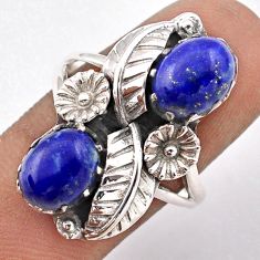 6.54cts natural blue lapis lazuli oval 925 silver flower ring size 8.5 t86574