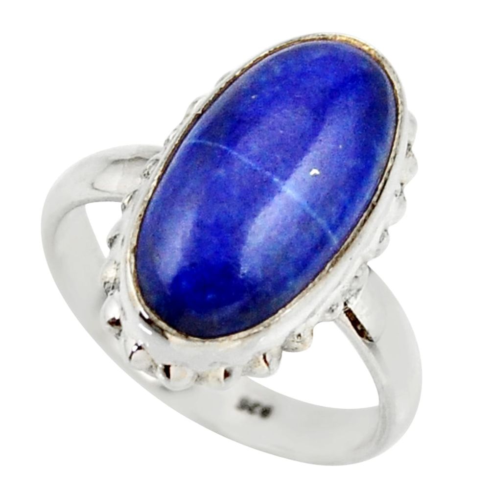 8.22cts natural blue lapis lazuli oval 925 silver solitaire ring size 8.5 r28747