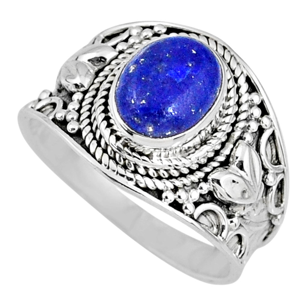 3.01cts natural blue lapis lazuli oval 925 silver solitaire ring size 8 r58260