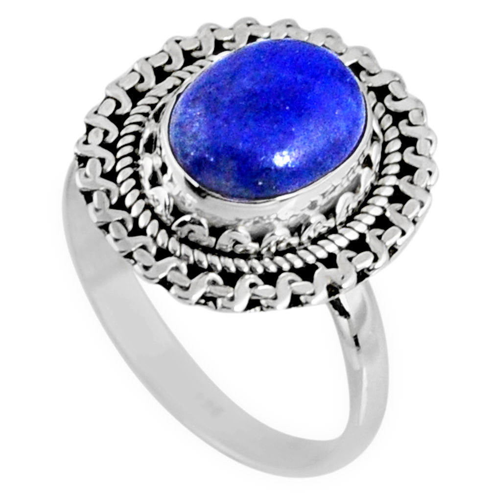 3.90cts natural blue lapis lazuli oval 925 silver solitaire ring size 8 r58660