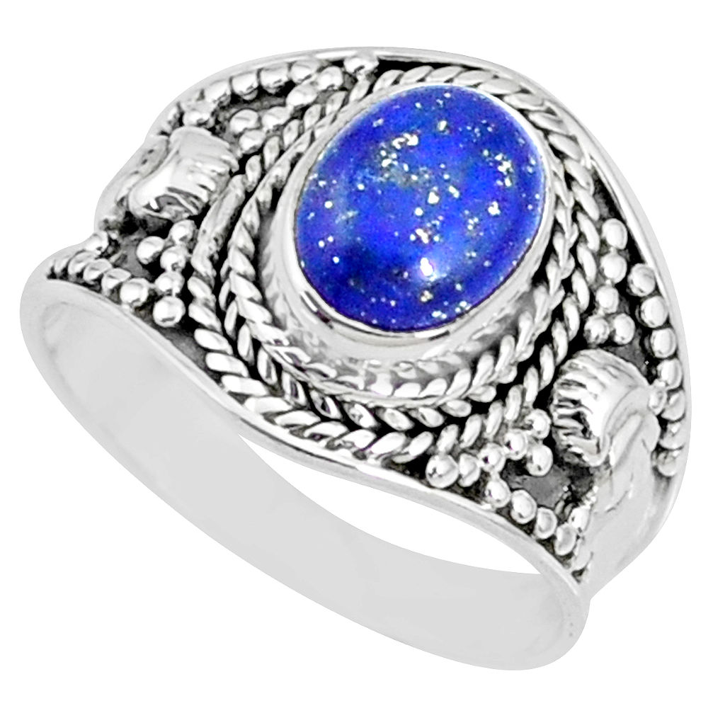 3.01cts natural blue lapis lazuli oval 925 silver solitaire ring size 8 r74701